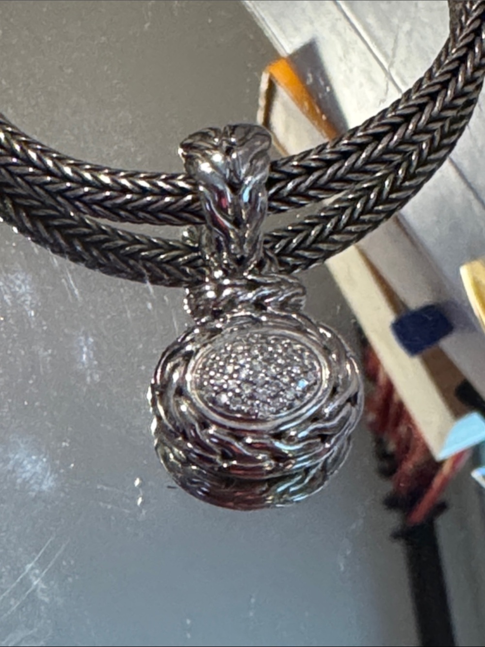 John Hardy Sterling Silver Pavé Orb Pendant Necklace in Silver 16”